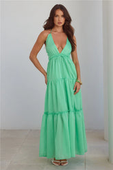 Dance In The Dark Halter Maxi Dress Green